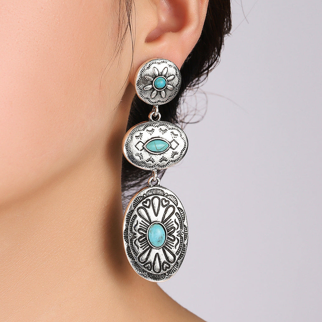 Vintage Western Wind Turquoise Oval Earrings