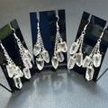 Quartz Crystal Long Earrings Pair (Silver Plated) Triple Dangle Jewelry