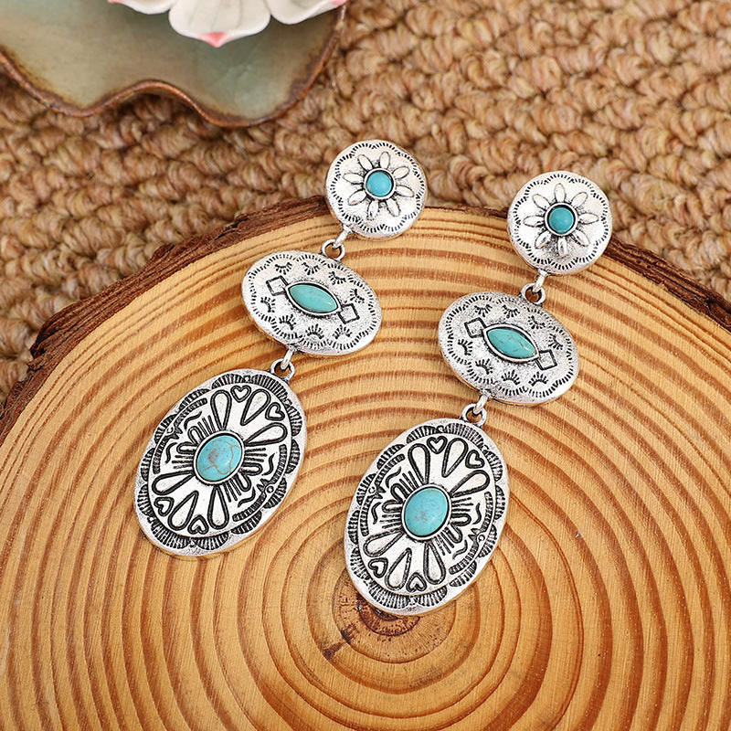 Vintage Western Wind Turquoise Oval Earrings