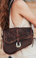 Genuine Hand-Tooled Leather Saddle Bag “MEDIA LUNA” – Western Cowgirl Purse