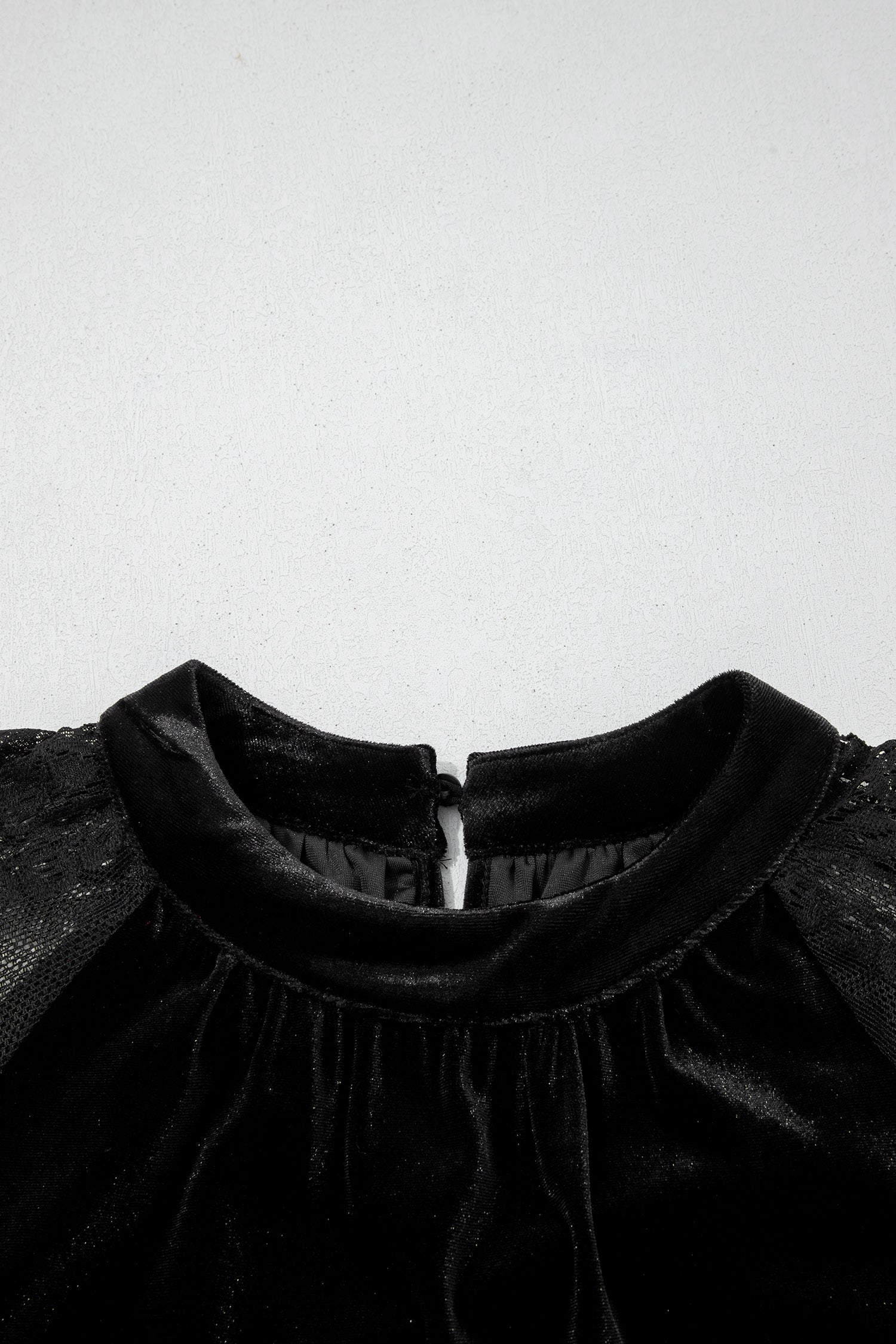 Solid Velvet Patchwork Sheer Lace Long Sleeve Blouse