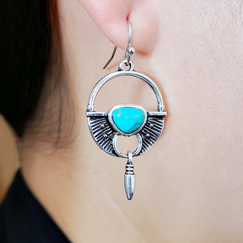 Turquoise Retro Long Earrings Female Earrings