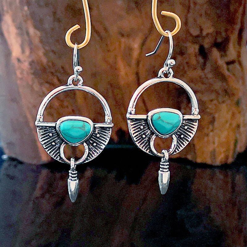 Turquoise Retro Long Earrings Female Earrings