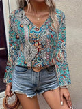 Boho Paisley V-Neck Long Sleeved Shirt