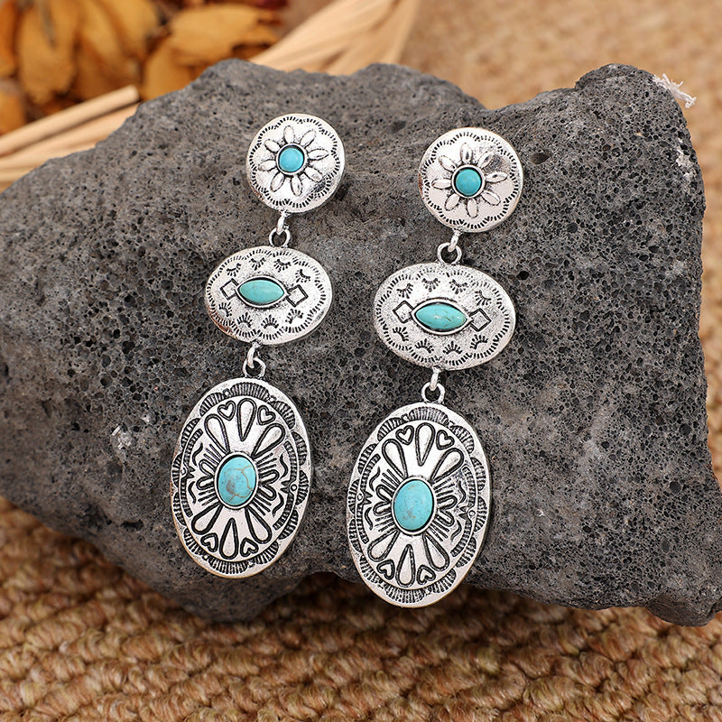 Vintage Western Wind Turquoise Oval Earrings