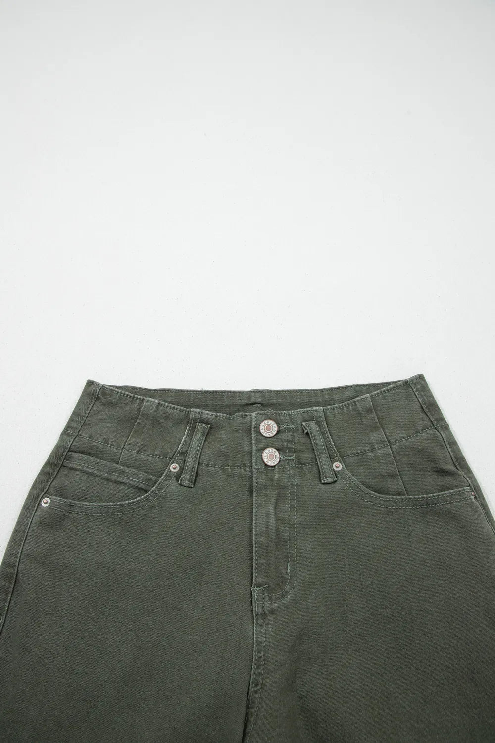 Denim 2-Button High Waist Wide Leg Jeans