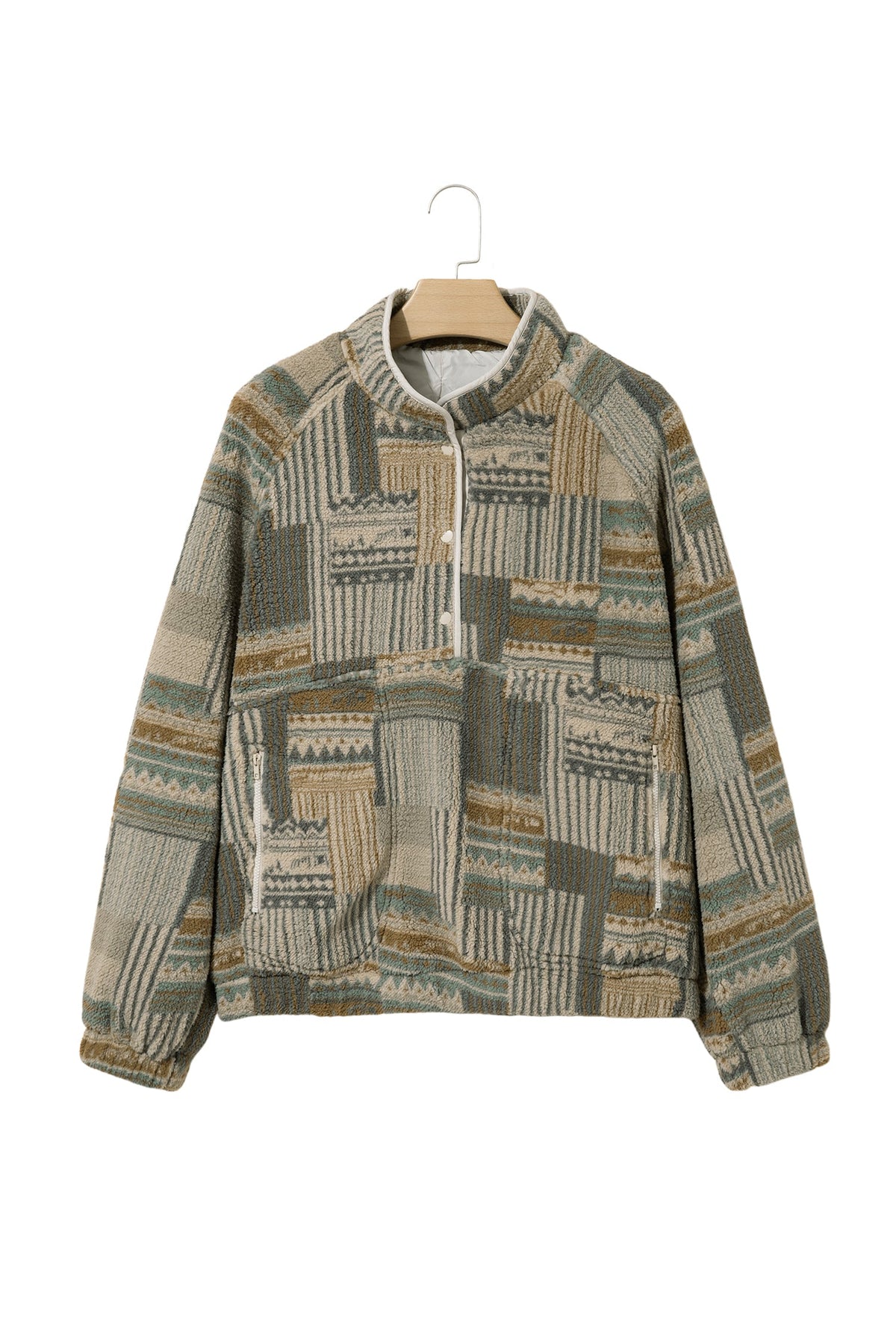 Green Western Print Fleece Pullover Long Sleeve Casual Fit Sweatshirt