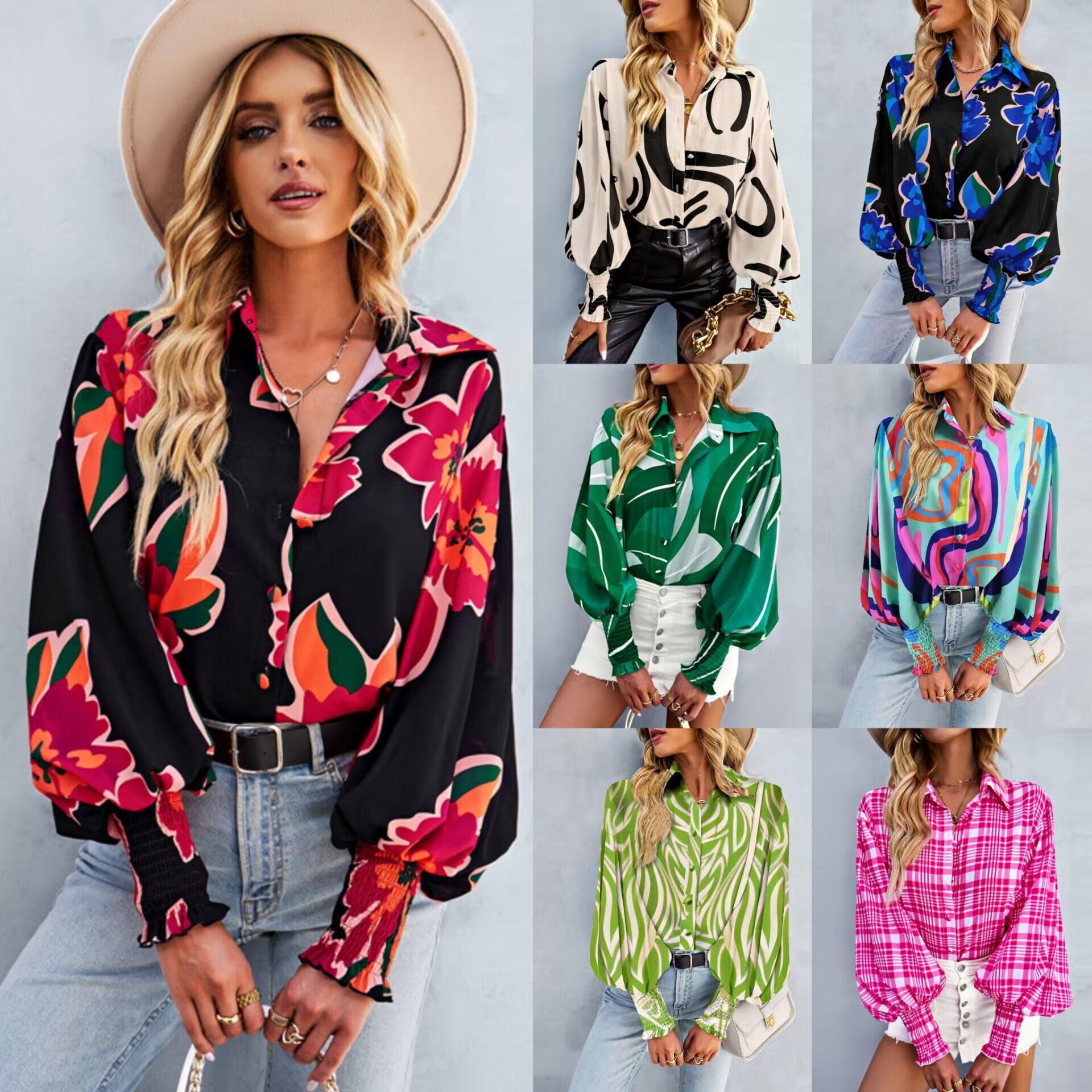 Boho Printed Lantern Sleeve Top – Relaxed Fit Casual Shirt for Country Girls