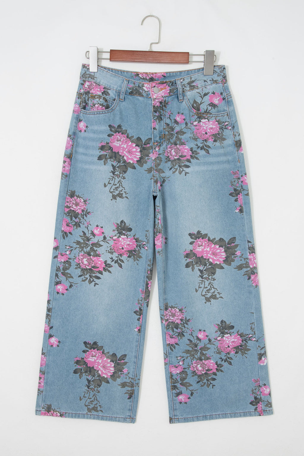 Plus Size Floral Ankle Length Loose Jeans