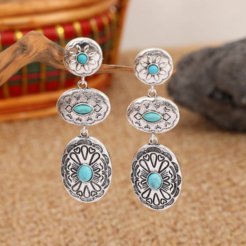 Vintage Western Wind Turquoise Oval Earrings