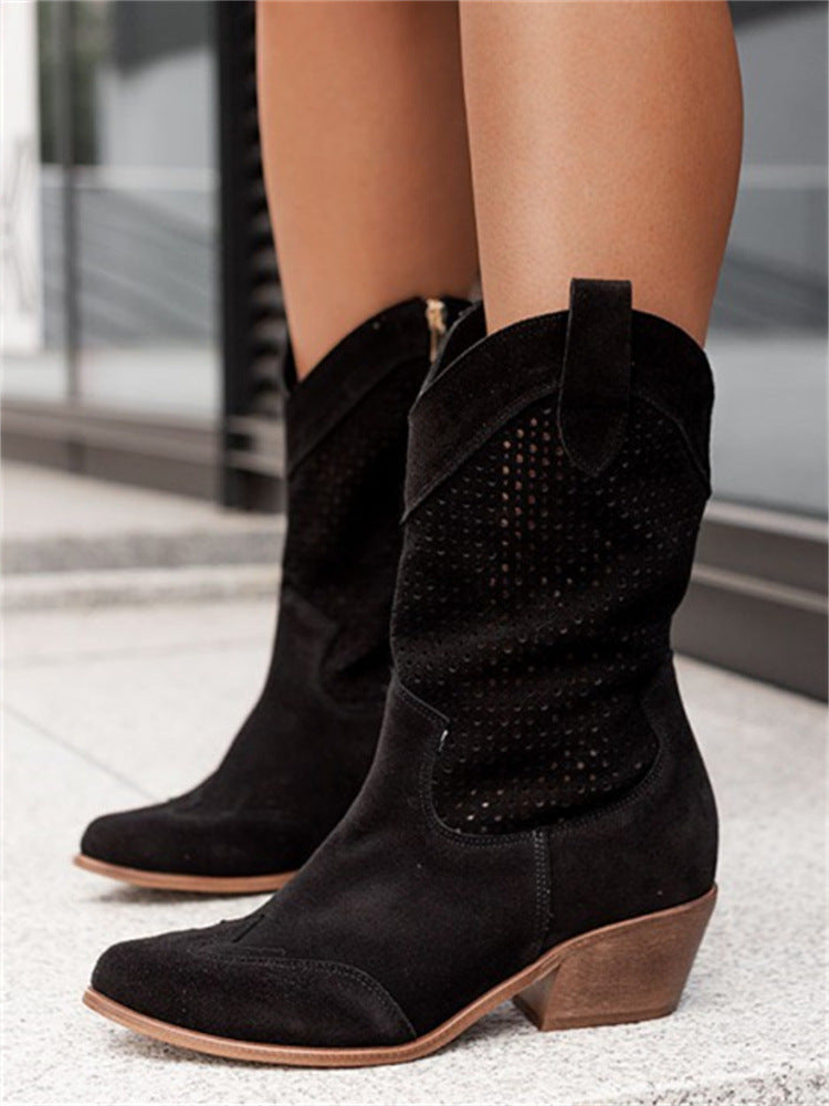 Mid heeled burnt suede low cut women's boots