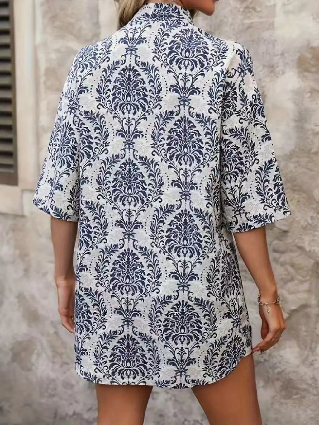 Printed Open Front Cardigan and Shorts Set