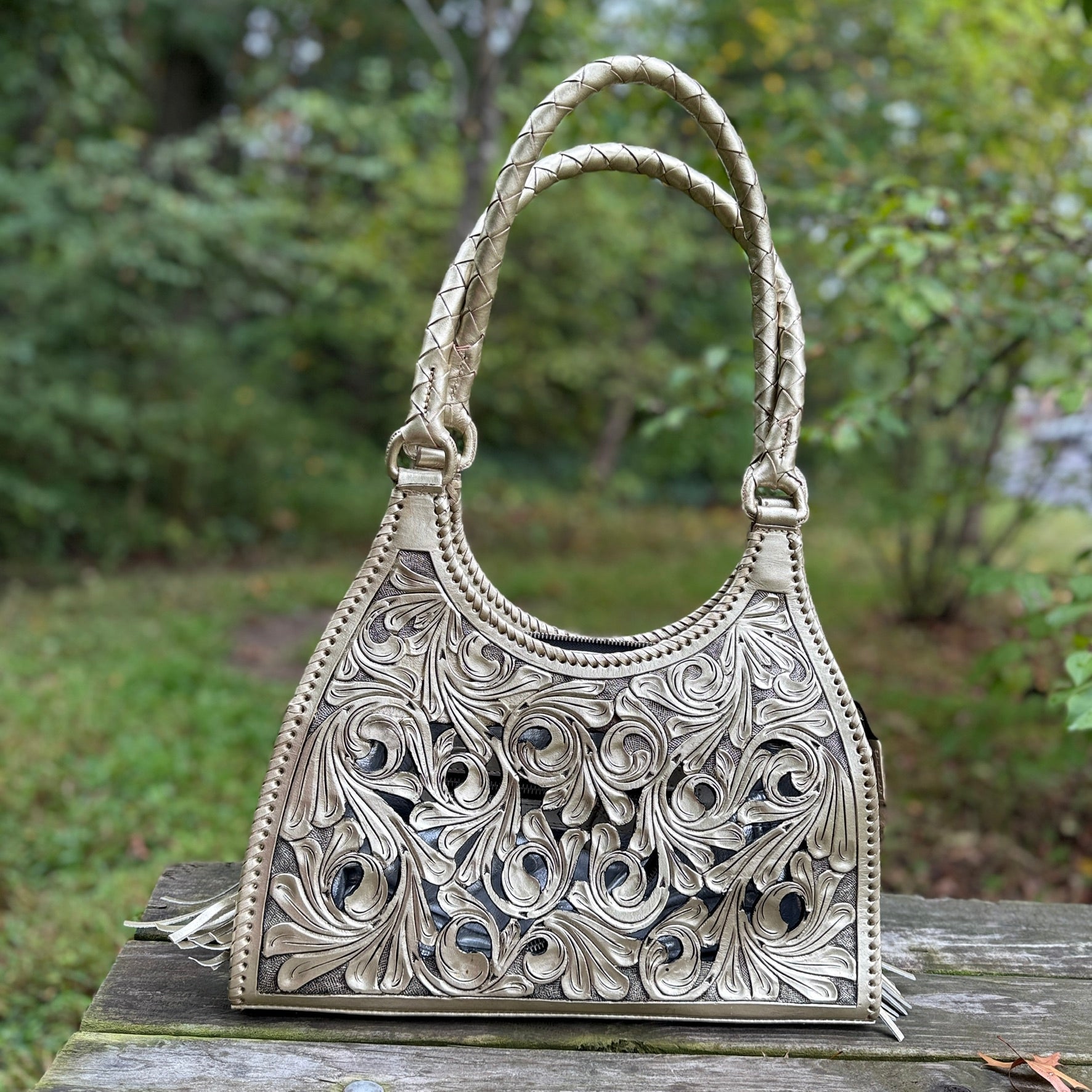 Hand Cut Out Tooling Leather Hobo Bag "LUNA" by ALLE