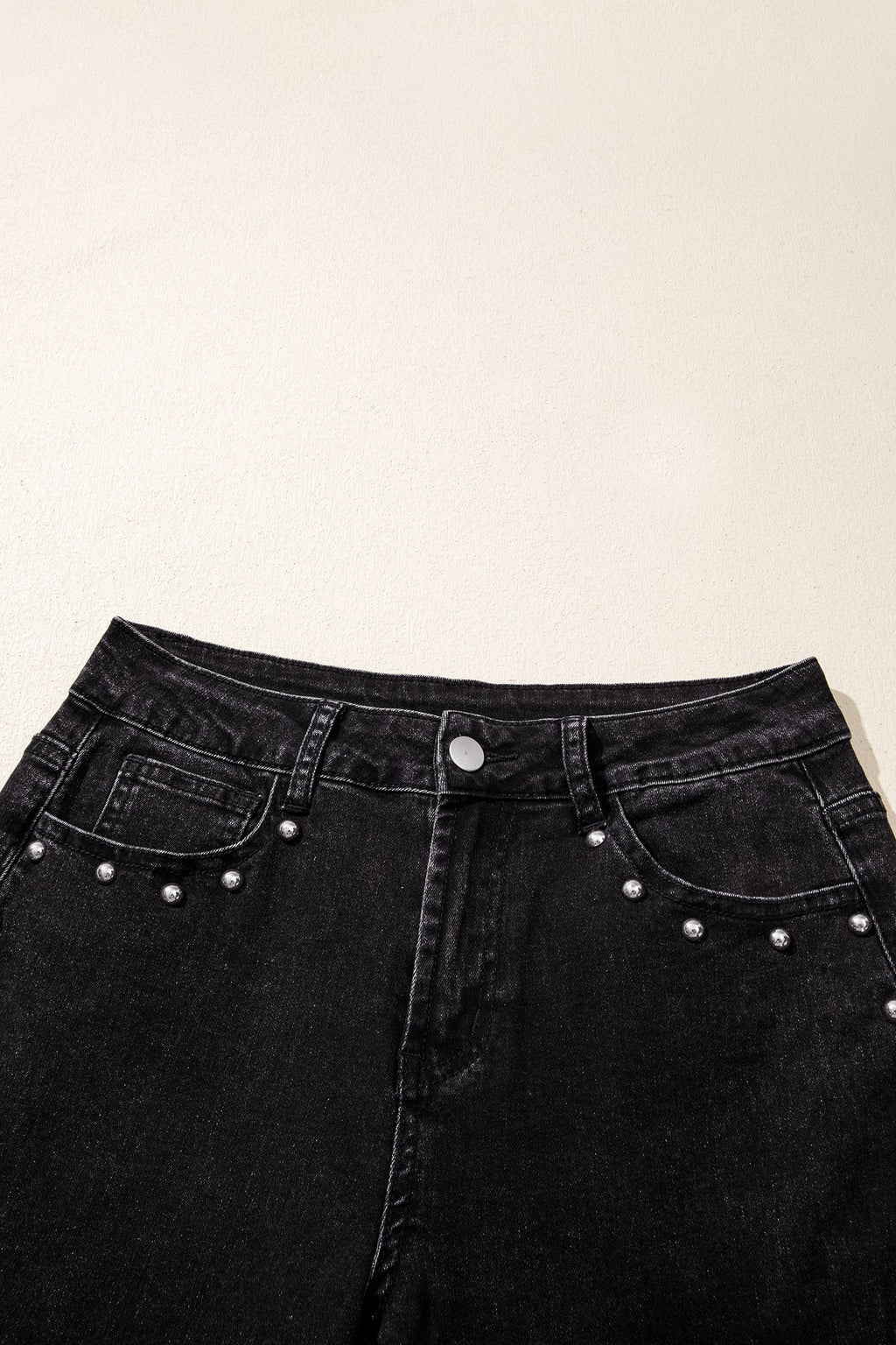 Navy Blue Studded Detail Straight Leg Casual Loose Jeans