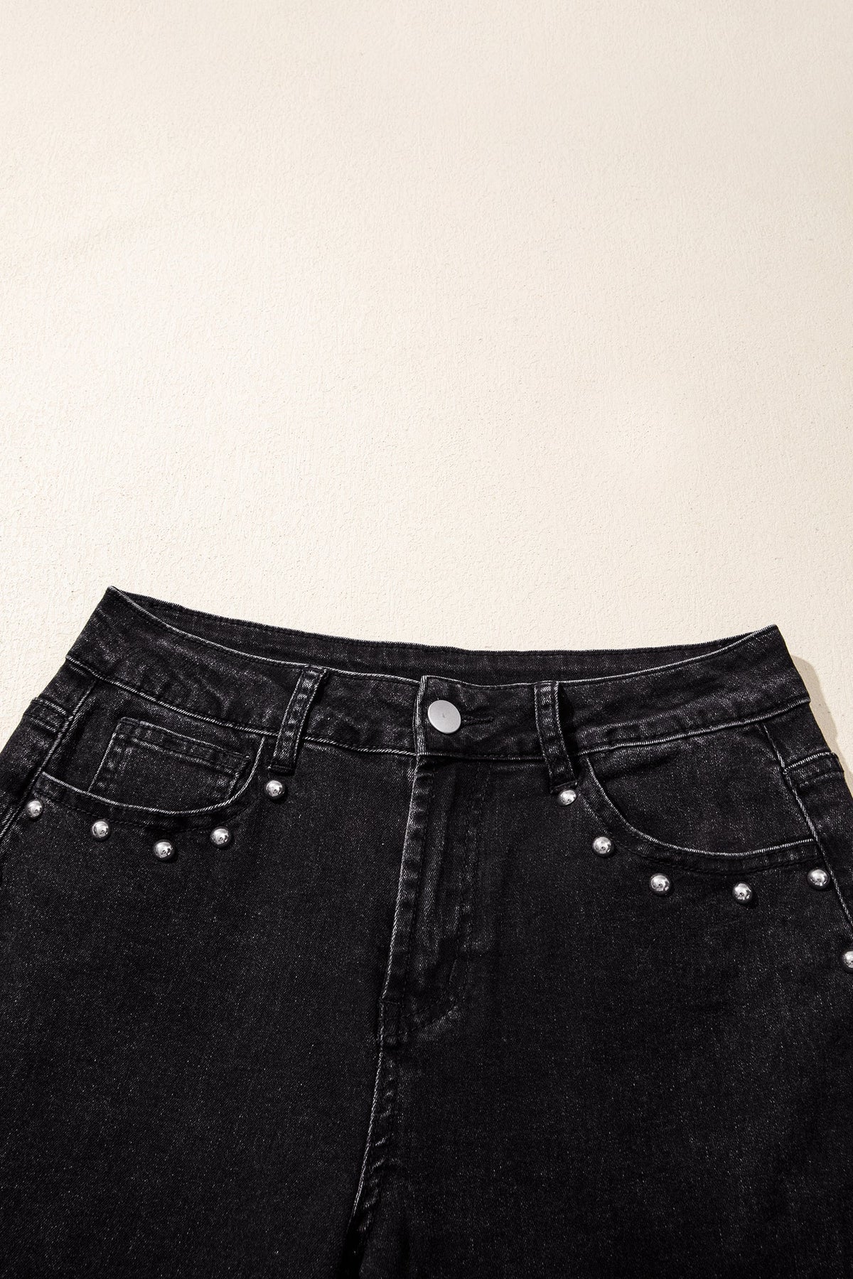 Navy Blue Studded Detail Straight Leg Casual Loose Jeans