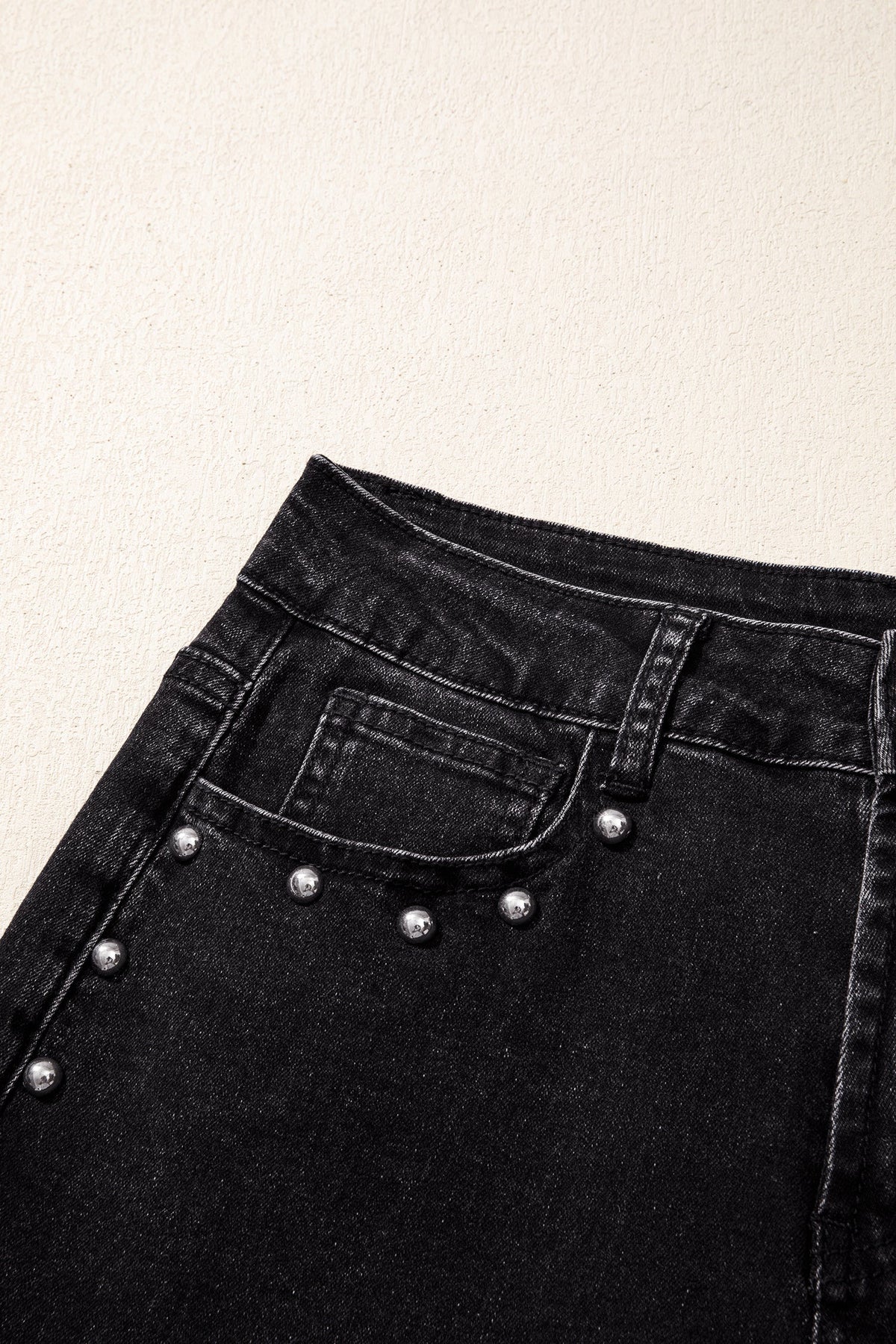 Navy Blue Studded Detail Straight Leg Casual Loose Jeans