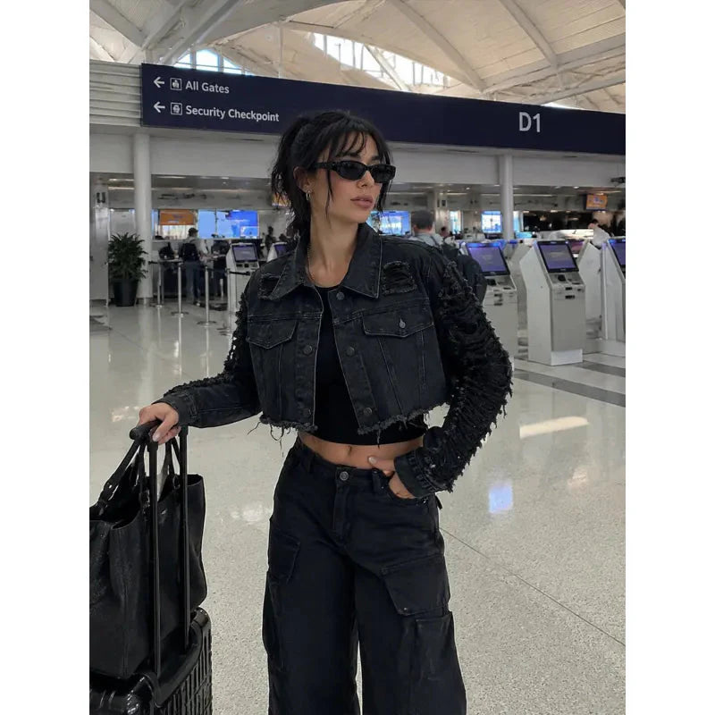 Women's Vintage Distressed Denim  | Washed Jacket