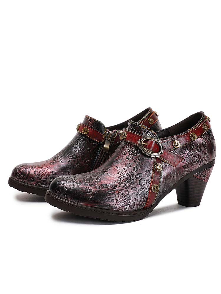 Adalee Retro Floral Embossed Shoes