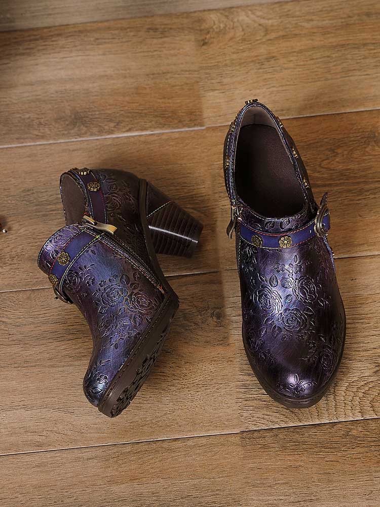 Adalee Retro Floral Embossed Shoes