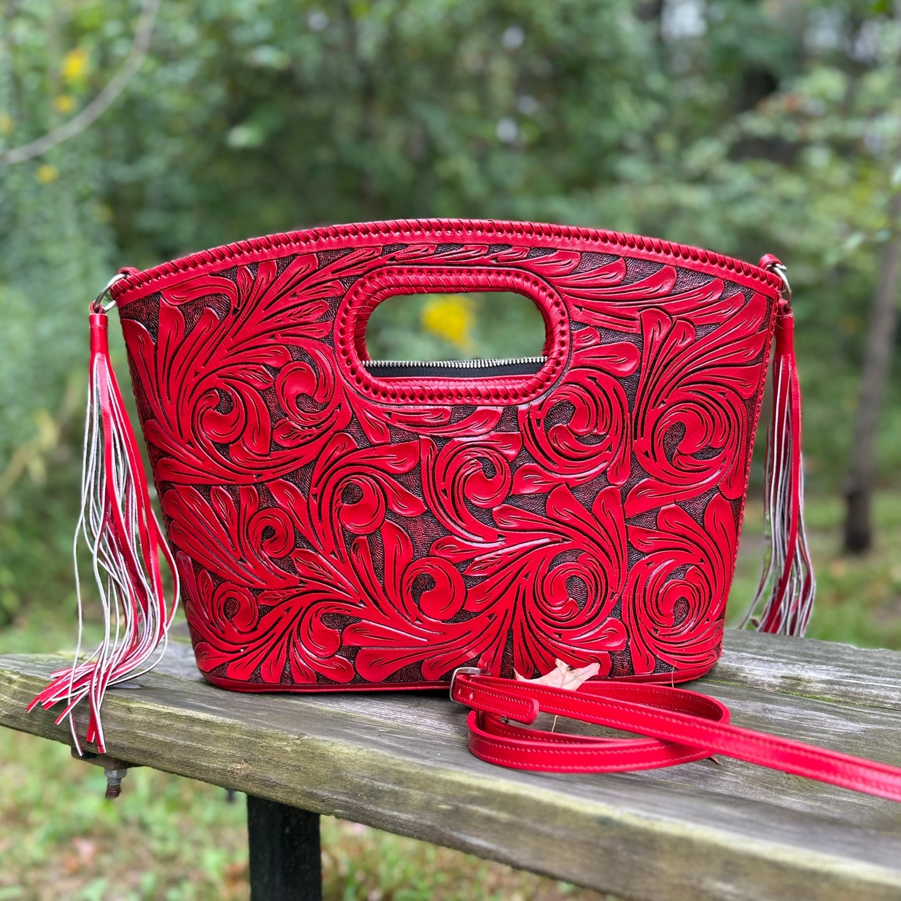 Hand Tooled Leather Tote "TUBO" by ALLE, more Colors