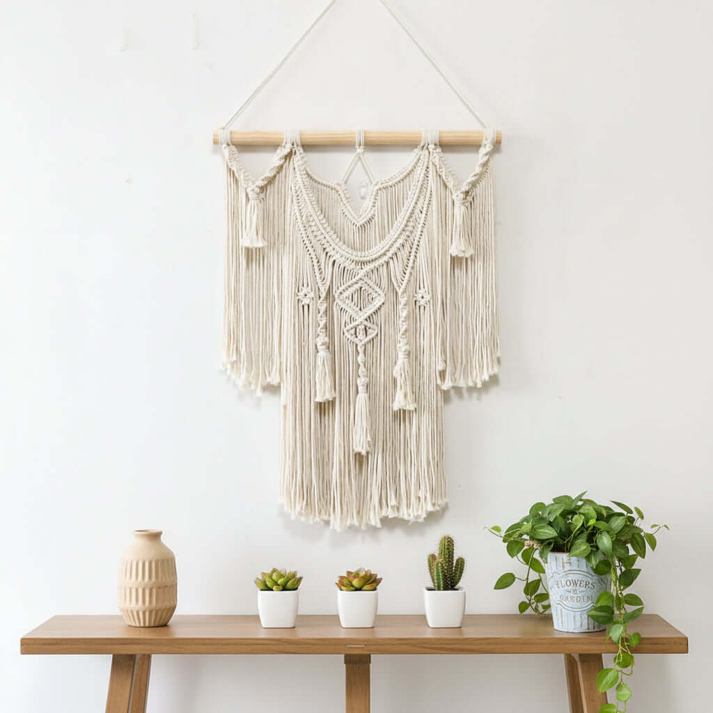 Boho Leaf Tapestry Wall Hanging – Handwoven Nordic Room Decor Curtain