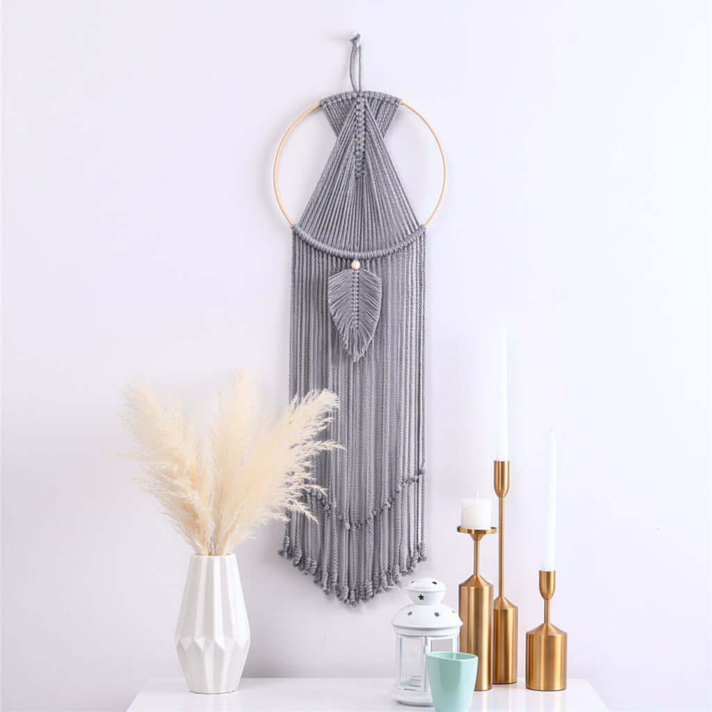 Boho Macrame Wall Hanging – Cotton Woven Tassel Tapestry Room Decor