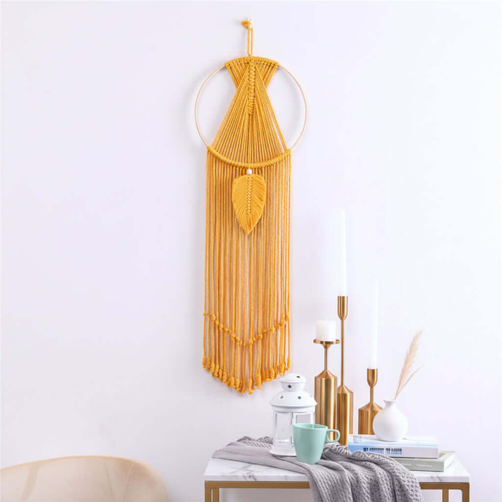 Boho Macrame Wall Hanging – Cotton Woven Tassel Tapestry Room Decor