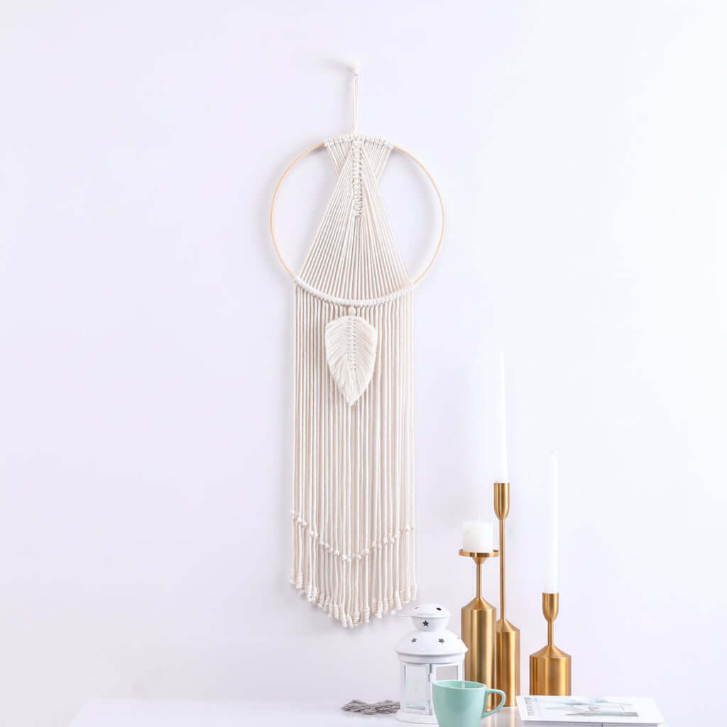 Boho Macrame Wall Hanging – Cotton Woven Tassel Tapestry Room Decor