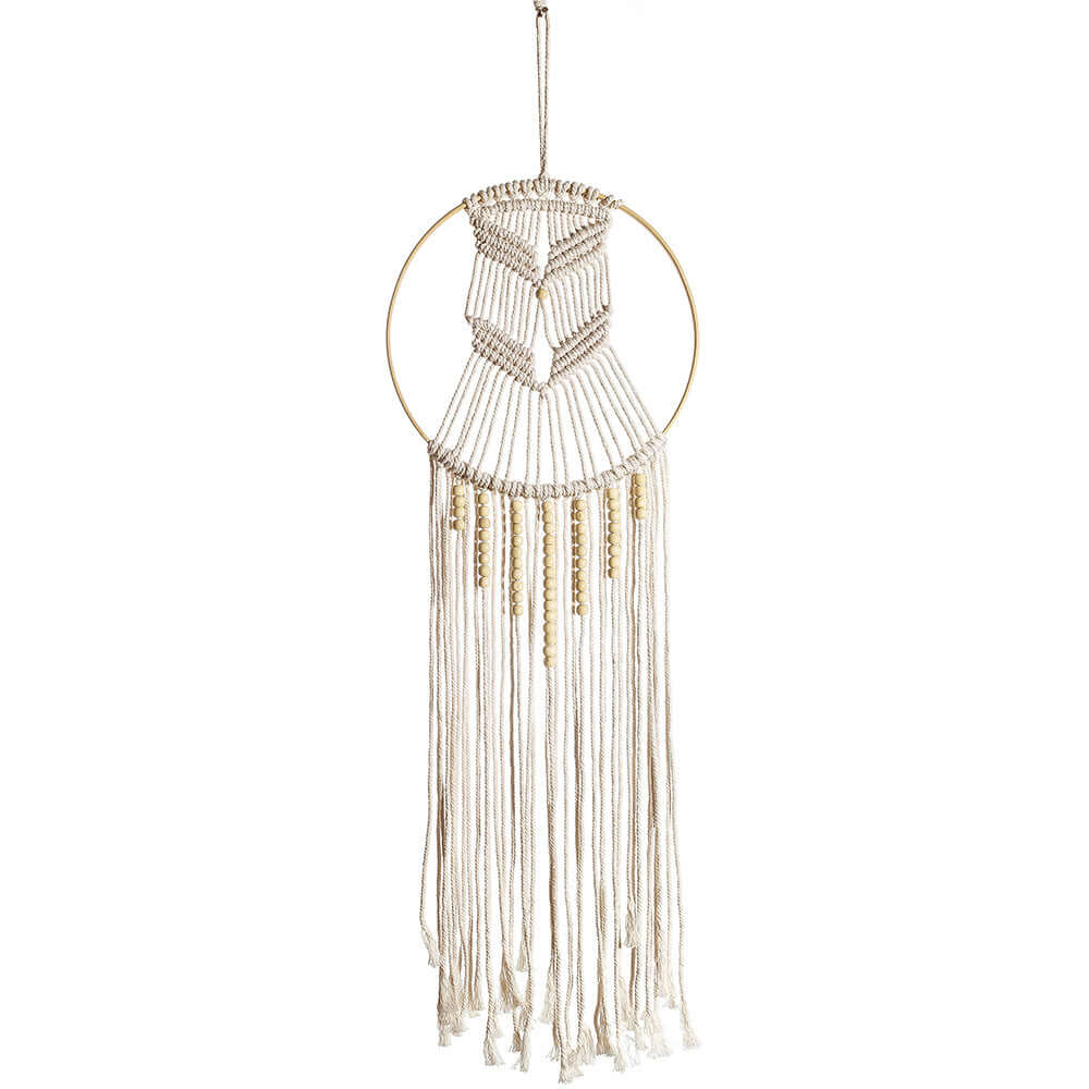 Boho Macrame Wall Shelf Hanging – Woven Cotton Decor with Bamboo Ring