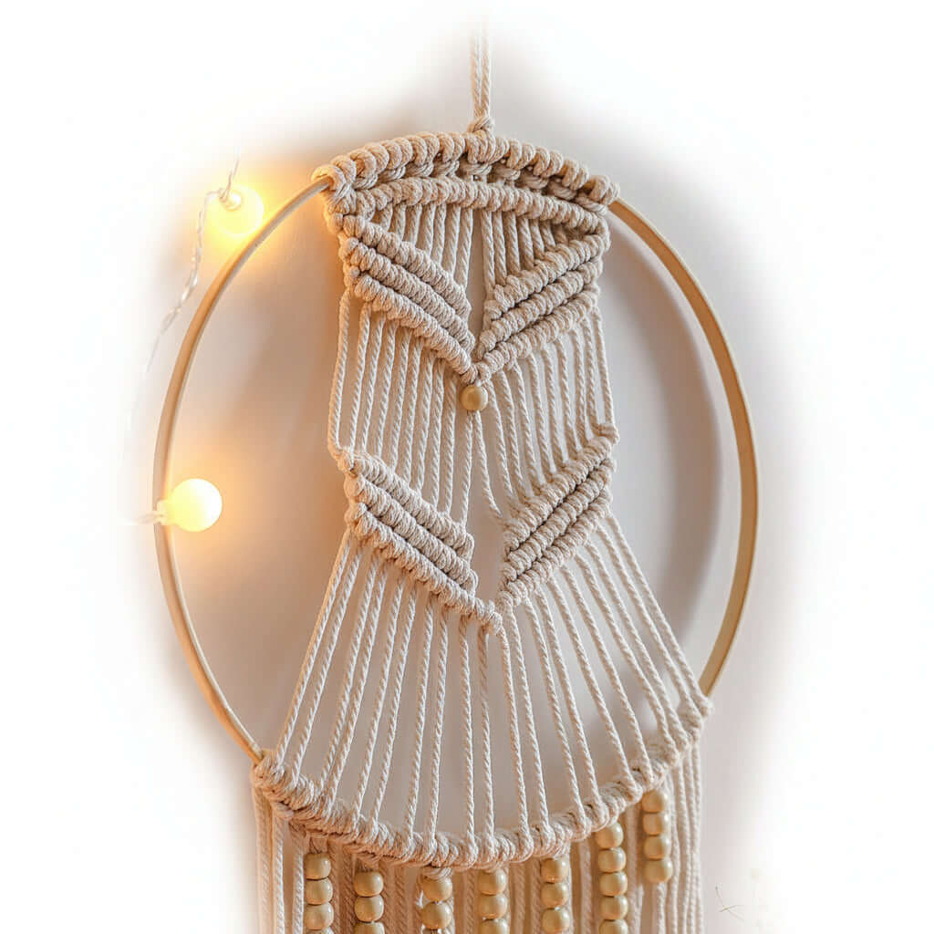 Boho Macrame Wall Shelf Hanging – Woven Cotton Decor with Bamboo Ring
