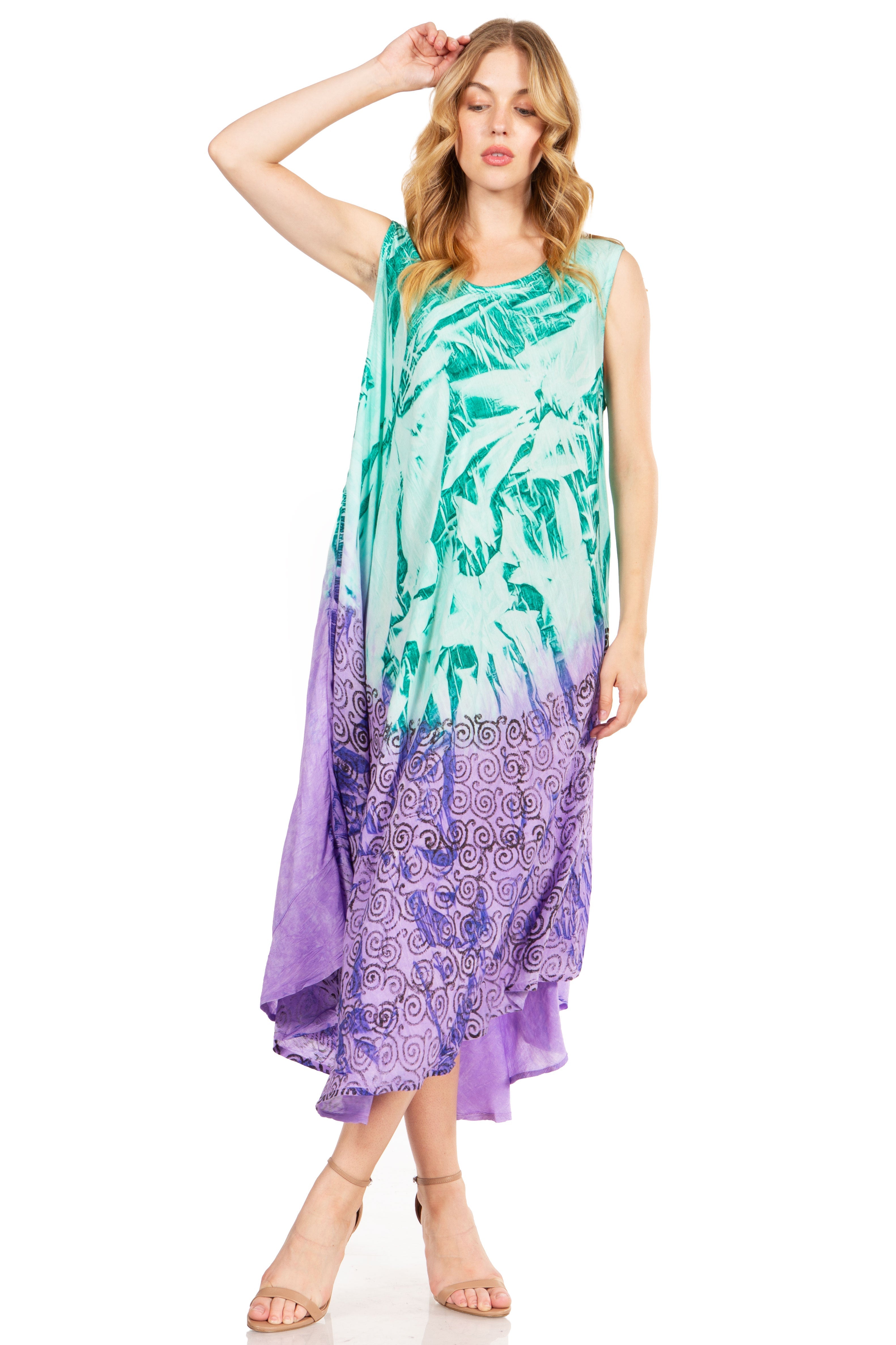 Sakkas Starlight Fourth Women's Tie Dye Caftan Tank Dress/Cover Up  Beach Kaftan