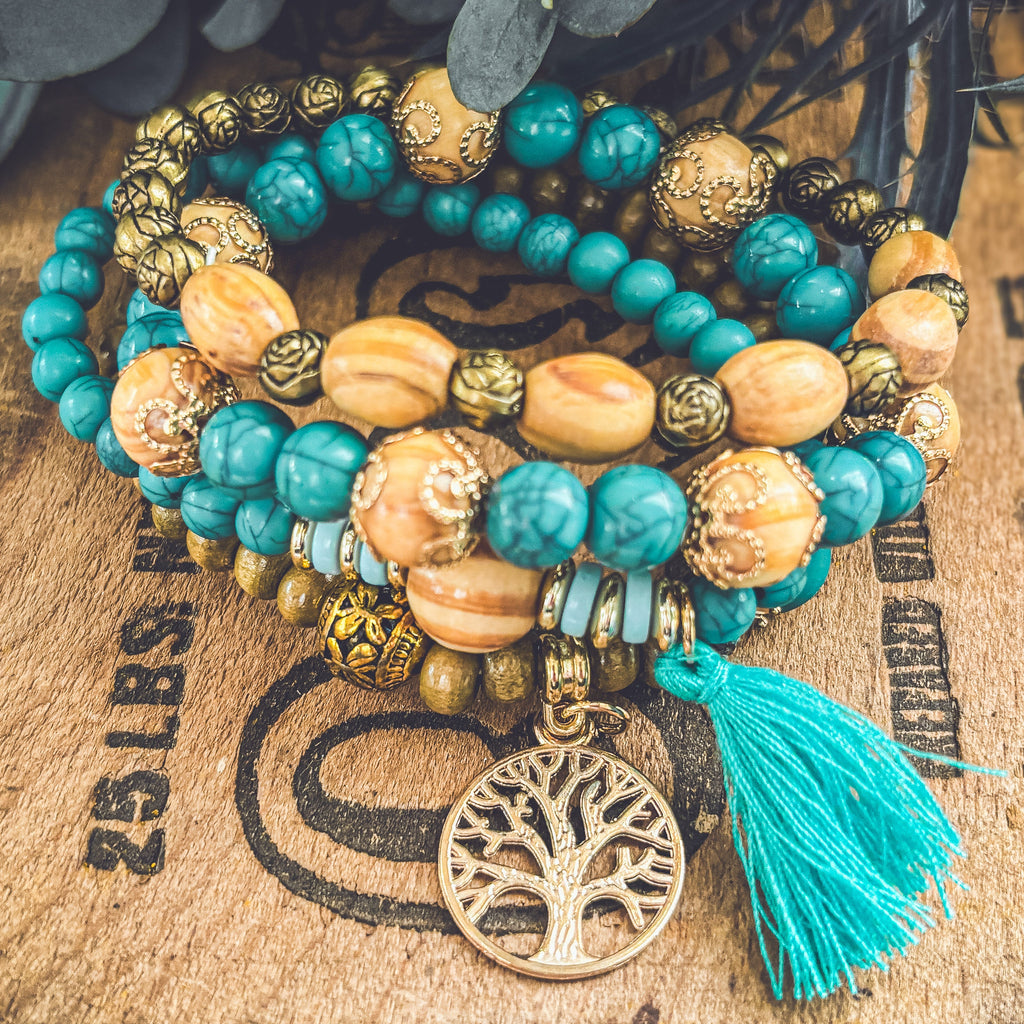 Beautiful Turquoise Tree of Life Bracelet Set