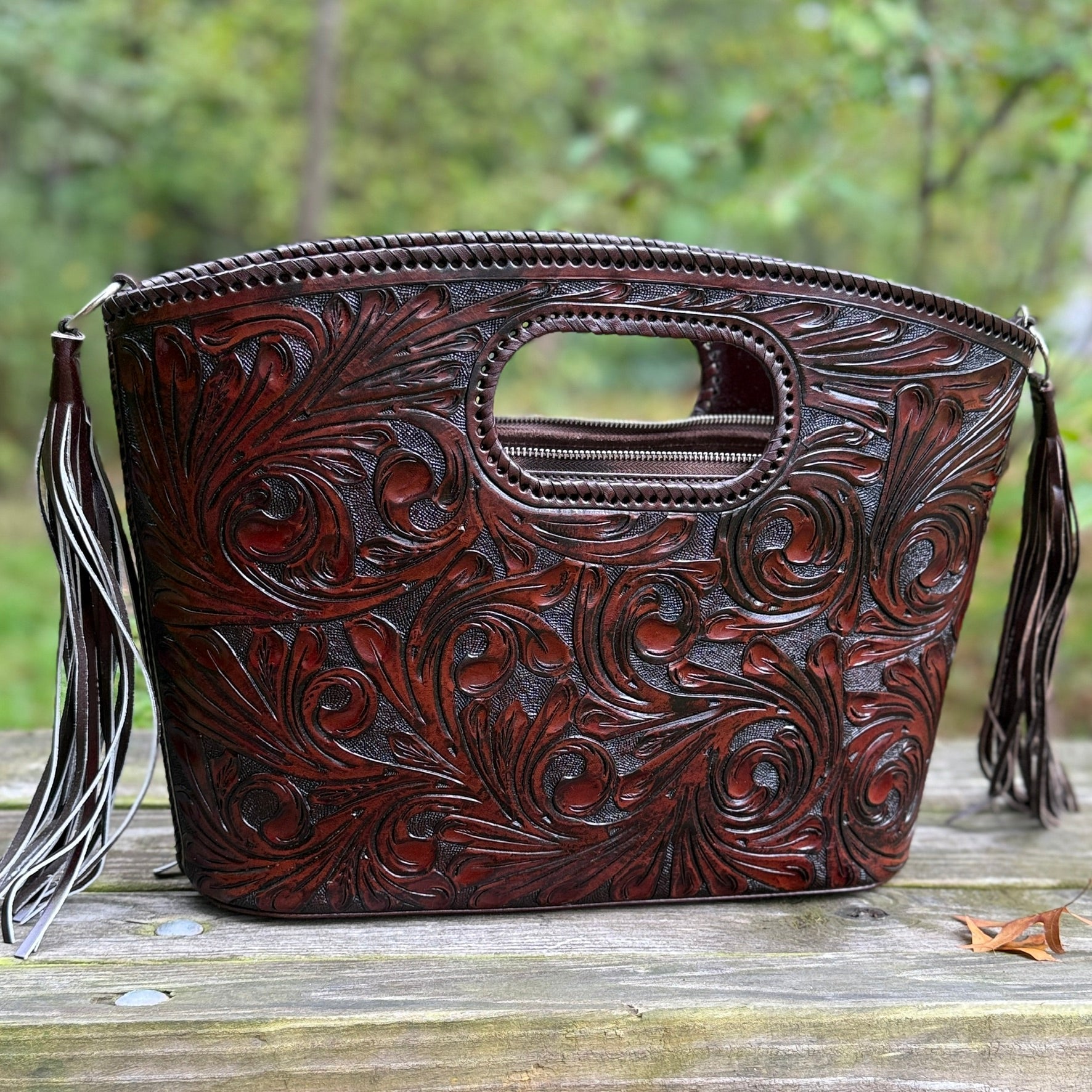 Hand Tooled Leather Tote "TUBO" by ALLE, more Colors