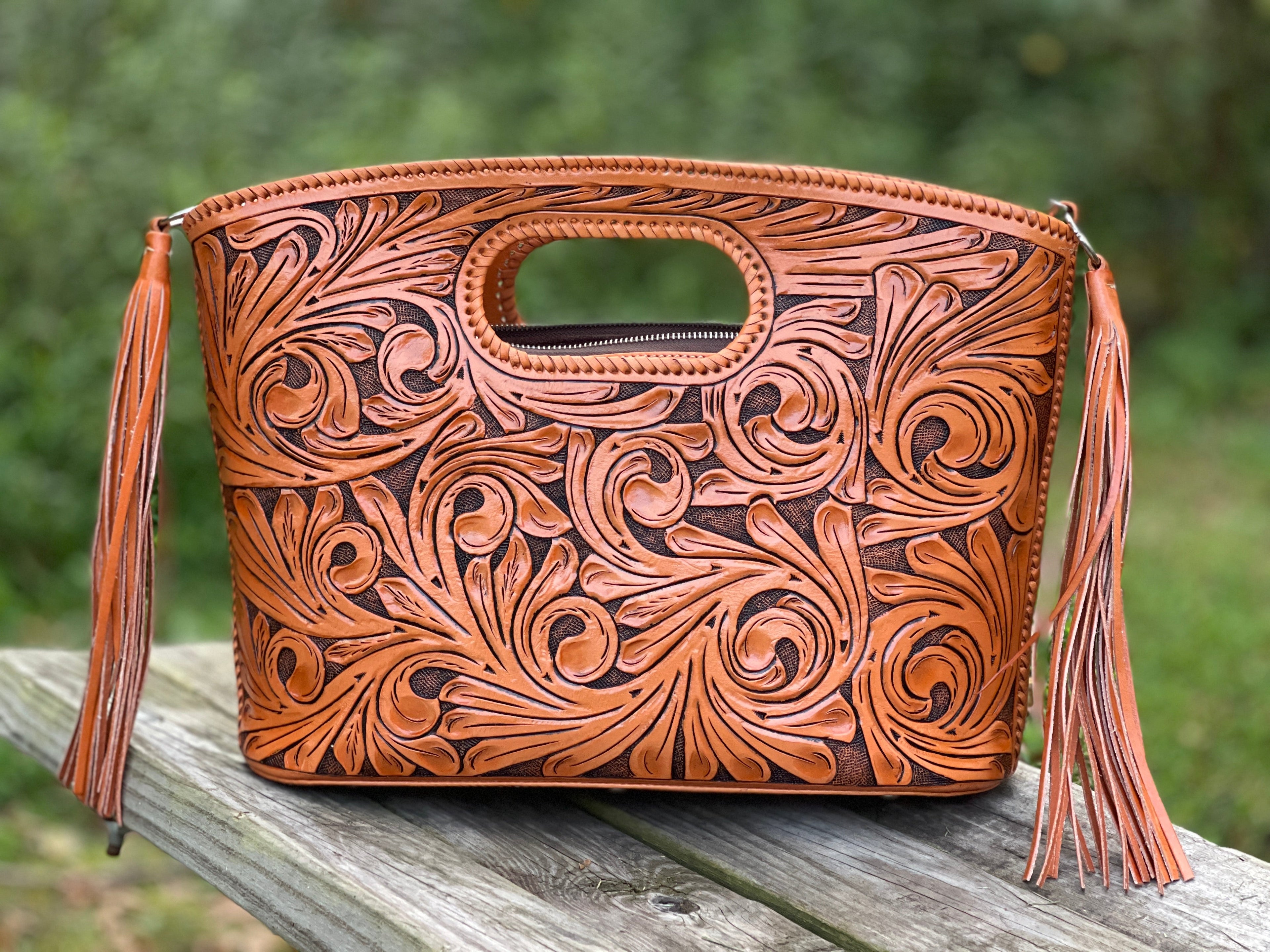 Hand Tooled Leather Tote "TUBO" by ALLE, more Colors