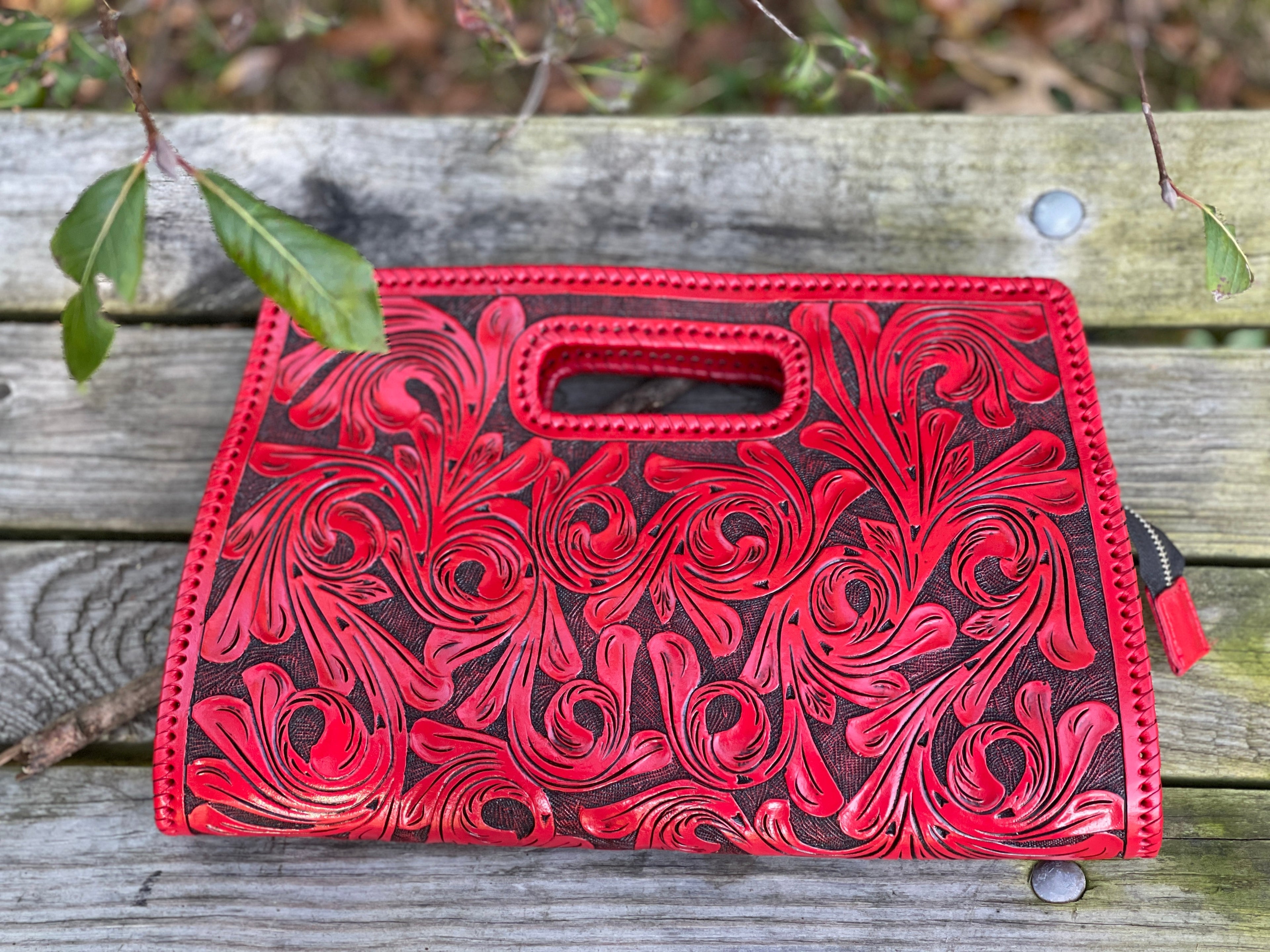Hand-Tooled Leather Large Clutch Bag "ENVELOPE" by ALLE more Colors