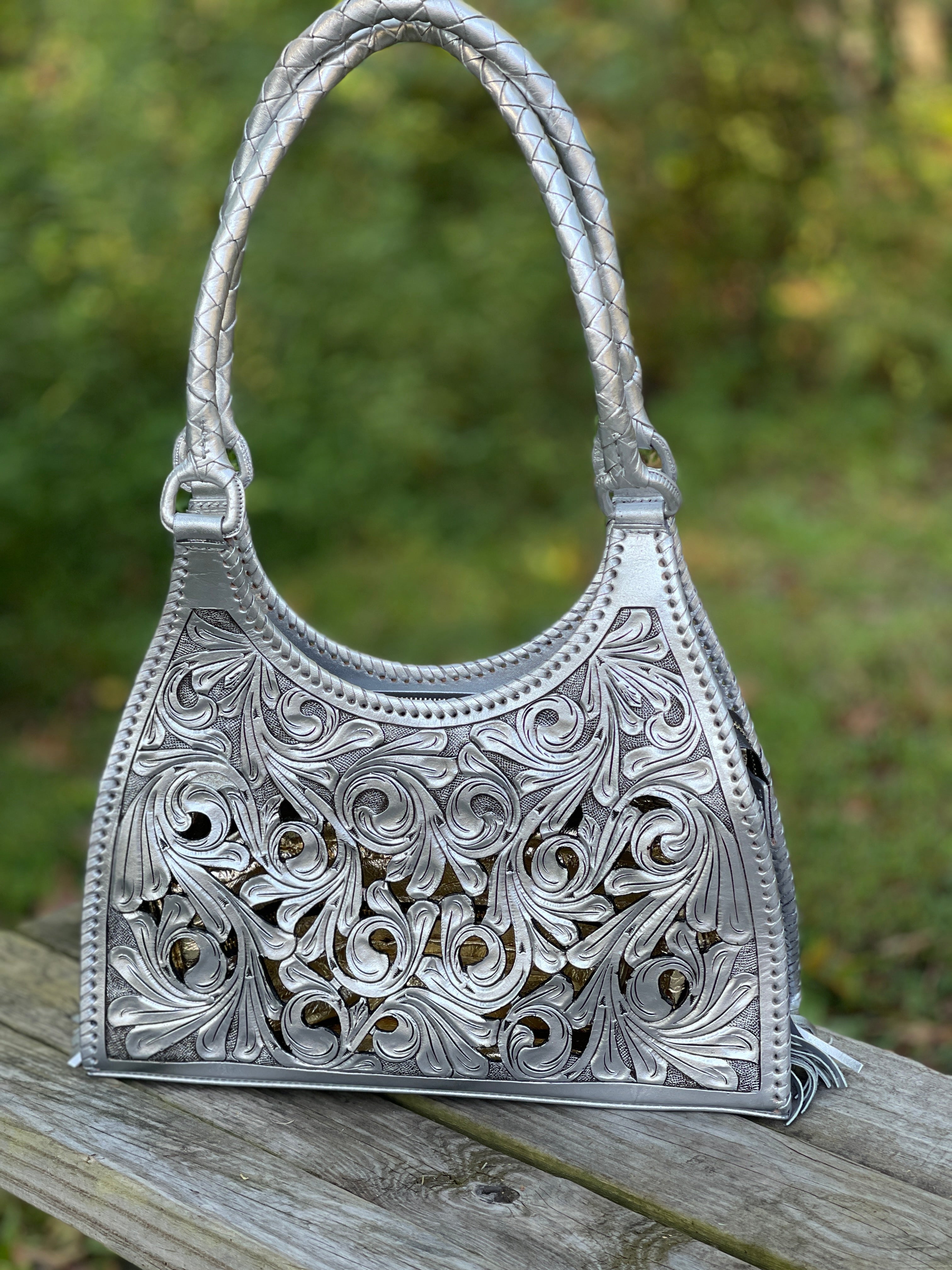 Hand Cut Out Tooling Leather Hobo Bag "LUNA" by ALLE