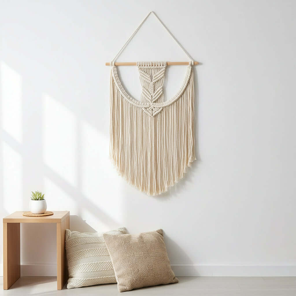 Nordic Boho Wall Hanging – Handmade Wooden Tapestry Decor
