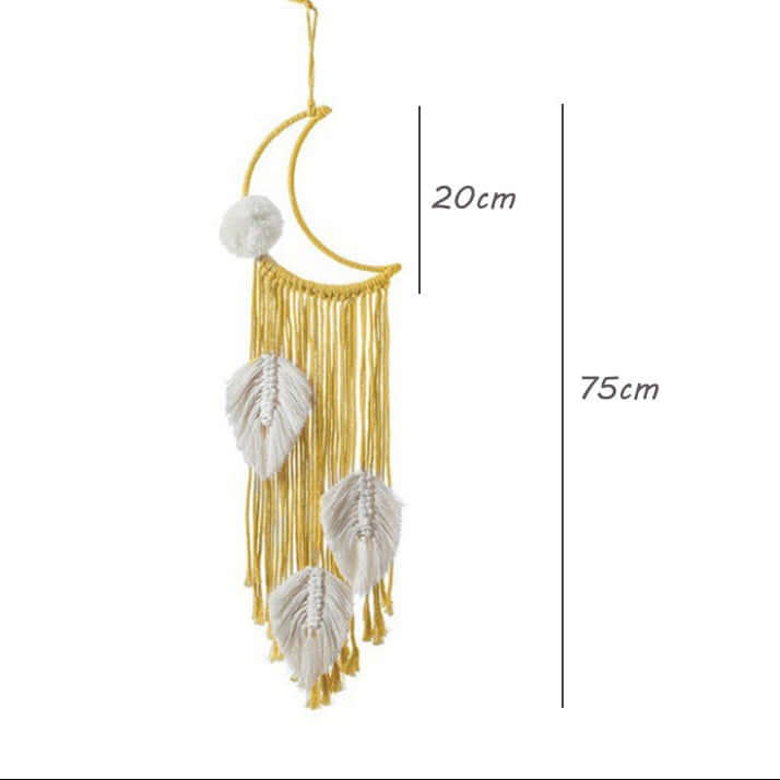 Nordic Boho Woven Wall Hanging – Cotton Macrame Decor with Leaf & Crescent Design