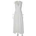 French Sexy V Neck Waist Cinching Pleated A Line Long Elegant Women Dress