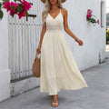Summer Halter Maxi Dress Lace Stitching Sleeveless Deep V Plunge neck Dress Women Clothing