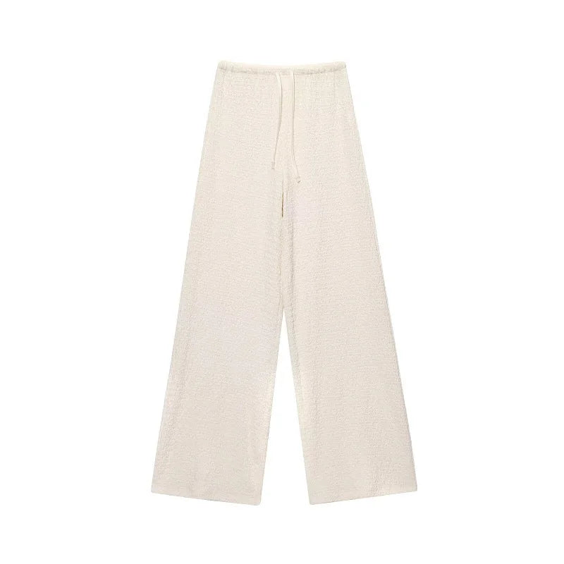 MUJER Women's Pants Sets Textured High Waist Pants Sets for Women 2 Pieces Sleeveless Vest Woman Outfit Lady Sets Women's Suits