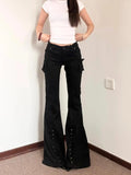 Women Dark Academia Goblin Core Long Trousers Gyaru Goth Low Rise Flare Pants Y2K Streetwear Stretch Japanese Harajuku Grunge