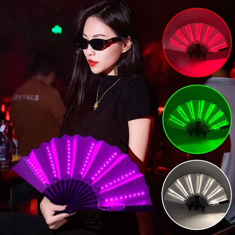 LED Hand Fan Luminous Light Up Folding Fan Glowing Hand Fan Stage Performance Birthday Wedding Party Dance Festival Bar Supplies