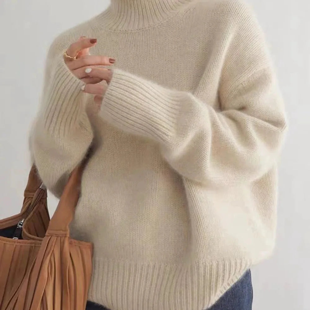 Autumn Winter Thick Loose Knitwear Sweater Tops Casual Turn Down Collar Long Lantern Sleeve Knitted Pullover Coats PYXA-dh70