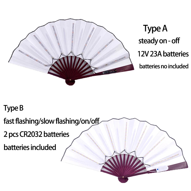 LED Hand Fan Luminous Light Up Folding Fan Glowing Hand Fan Stage Performance Birthday Wedding Party Dance Festival Bar Supplies