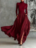 Autumn Long Sleeve Turtleneck Top Pullover+Maxi Skirts 2 Pieces Sets Slim Gentle Style Solid Elegant Suit Fashion Woman Outfits