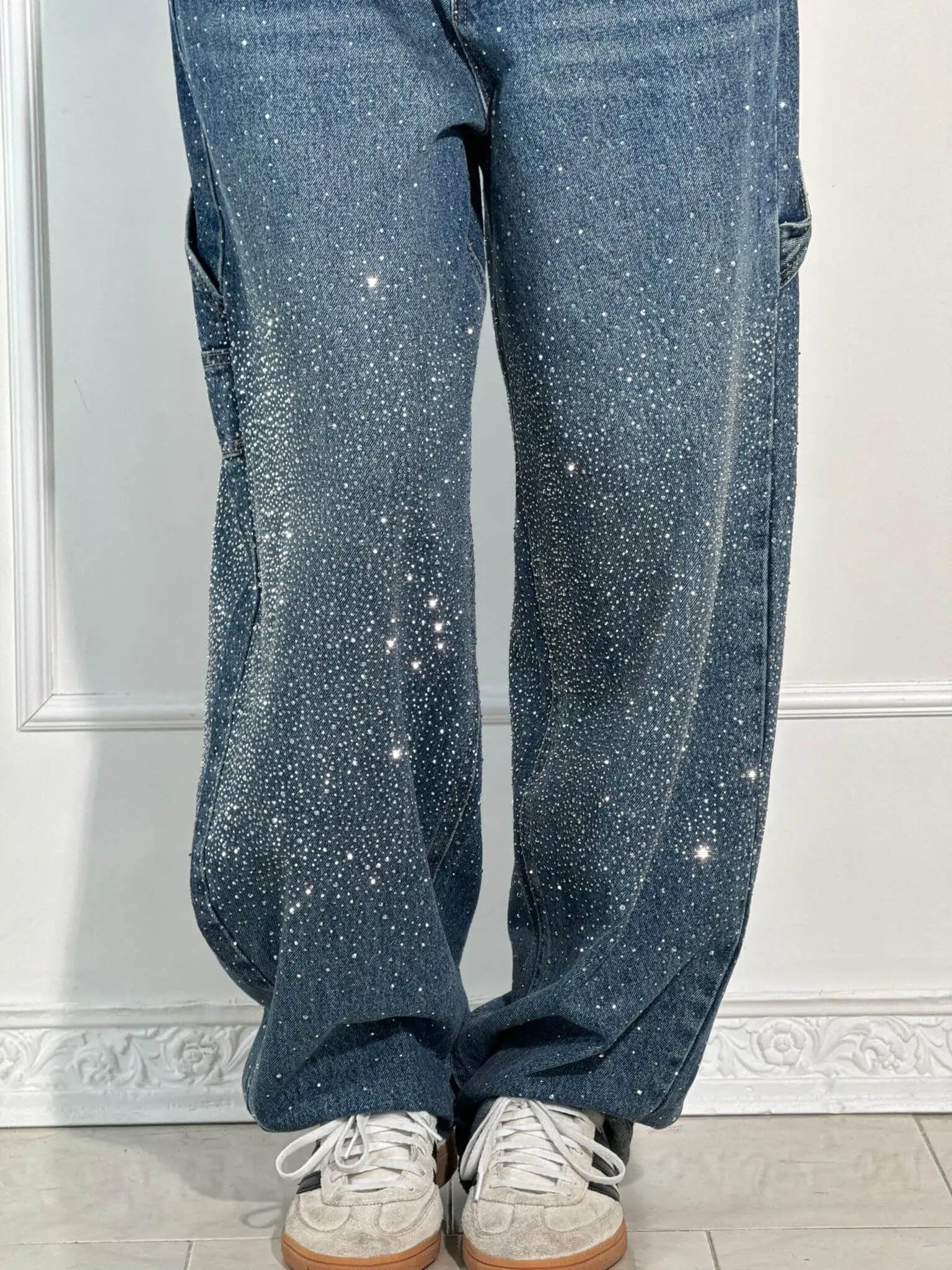 Hip Hop Shine Diamonds Denim Pants Retro Cargo Baggy Jeans Womens Jeans Rock Low Waist Wide Leg Trousers Harajuku Y2K Clothes
