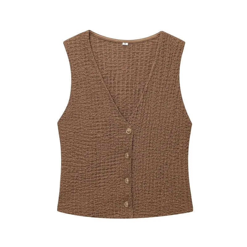 MUJER Women's Pants Sets Textured High Waist Pants Sets for Women 2 Pieces Sleeveless Vest Woman Outfit Lady Sets Women's Suits