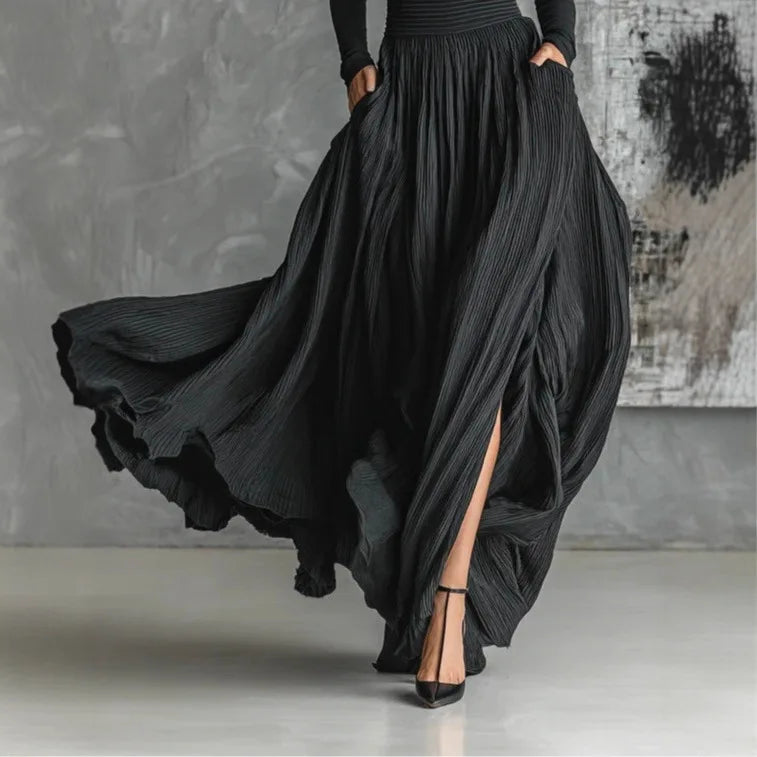Autumn Long Sleeve Turtleneck Top Pullover+Maxi Skirts 2 Pieces Sets Slim Gentle Style Solid Elegant Suit Fashion Woman Outfits
