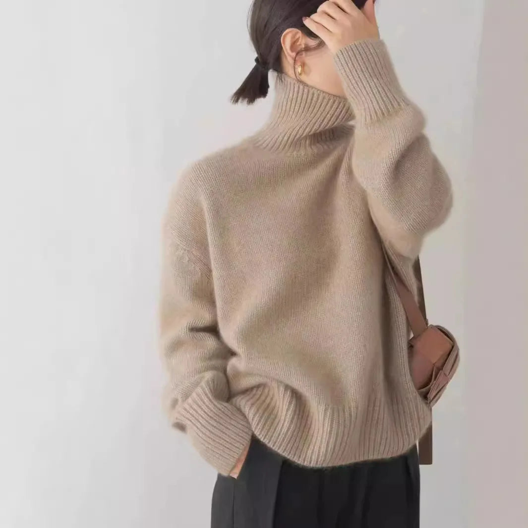 Autumn Winter Thick Loose Knitwear Sweater Tops Casual Turn Down Collar Long Lantern Sleeve Knitted Pullover Coats PYXA-dh70